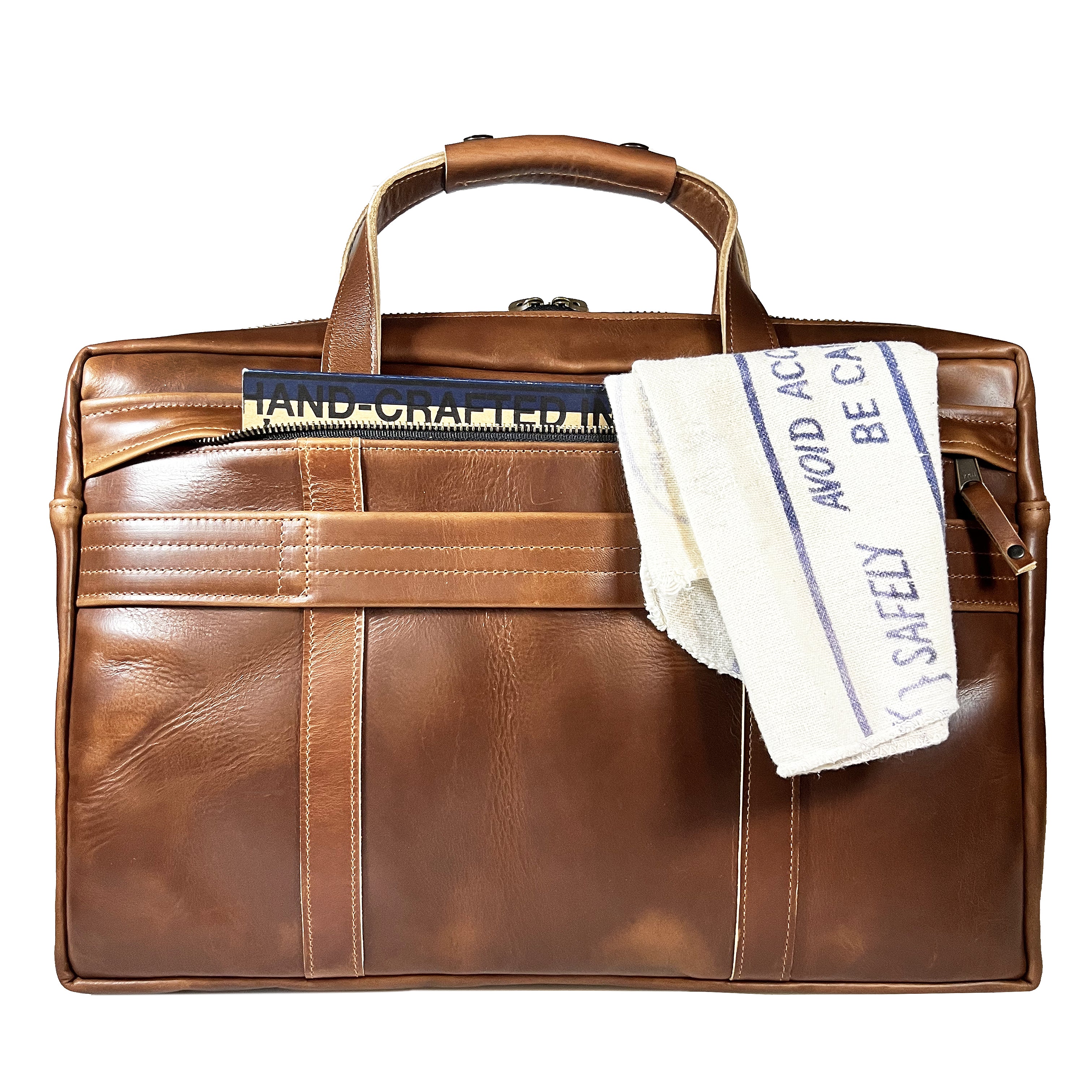 Defender Briefcase / Horween Whiskey Cavalier Leather Strap Limited Edition / TexWax™ Autumn Plaid Lining Bundle - Image 5
