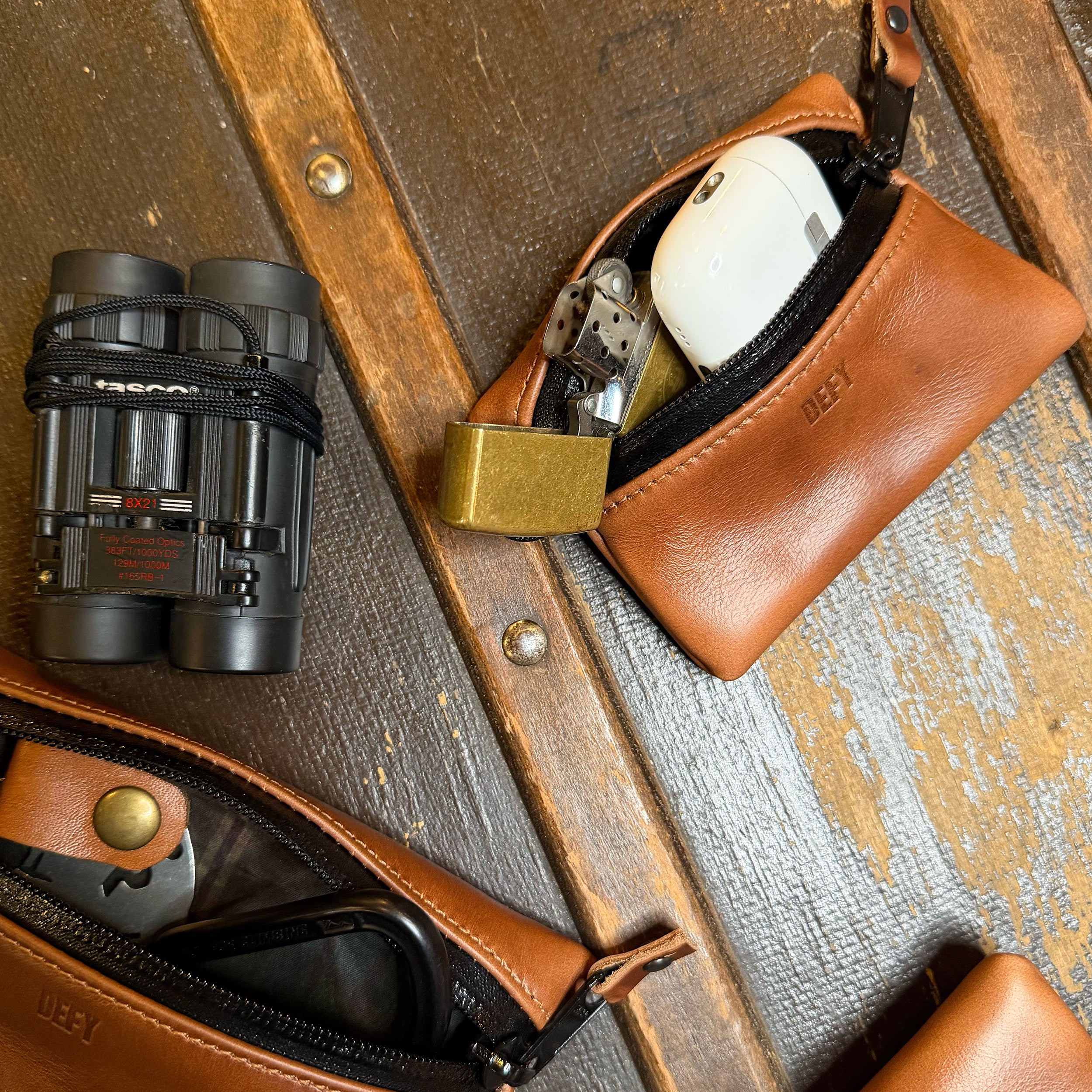 Ships in 2-4 Weeks: Project Horween Whiskey Cavalier Leather x TexWax™ Autumn Plaid Wax Canvas 3 Pouch Bundle - Image 5