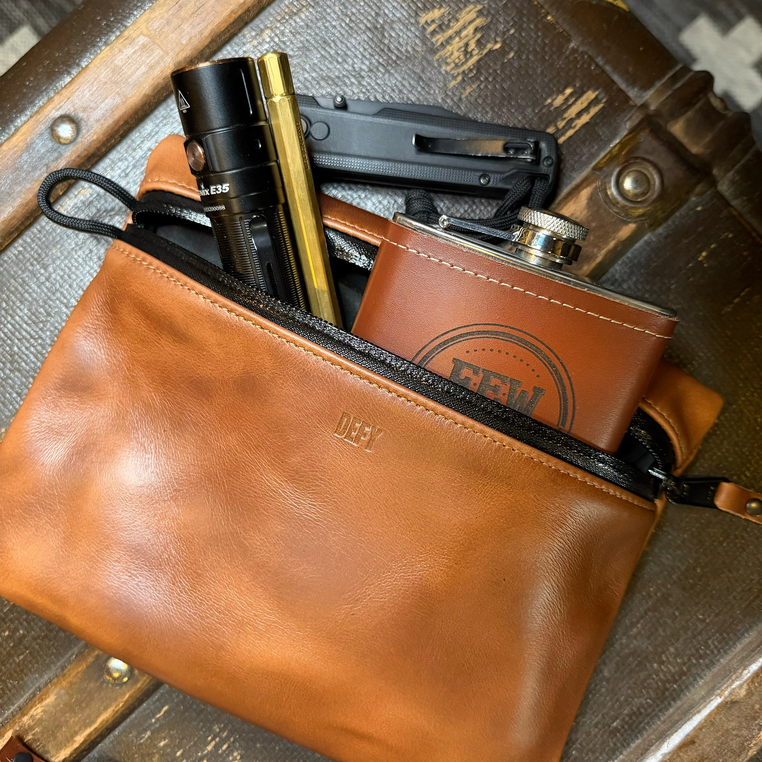 Ships in 2-4 Weeks: Project Horween Whiskey Cavalier Leather x TexWax™ Autumn Plaid Wax Canvas 3 Pouch Bundle - Image 9
